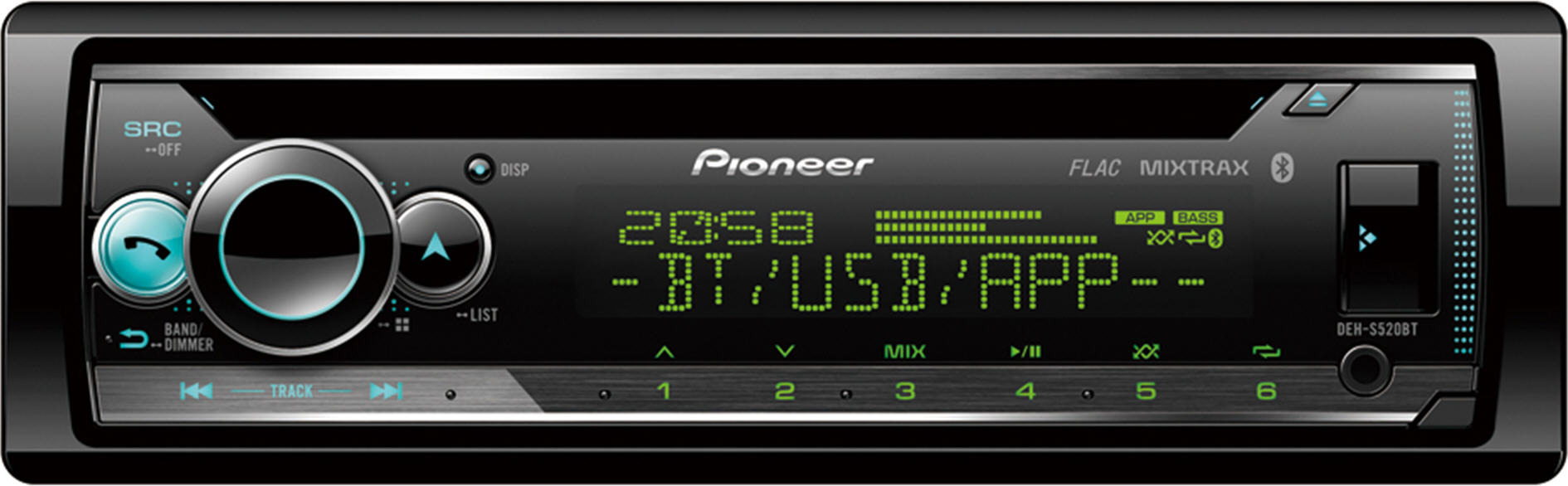Pioneer CD/MP3/WMA/WAV/FLAC/AAC/BT fejegység DEH-S520BT